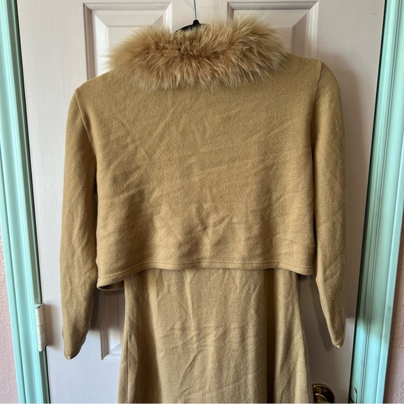 Vintage 90s Heidi Weisel Cashmere Silk Fox Fur Cardigan and Dress Set Size 6 - Picture 10 of 16